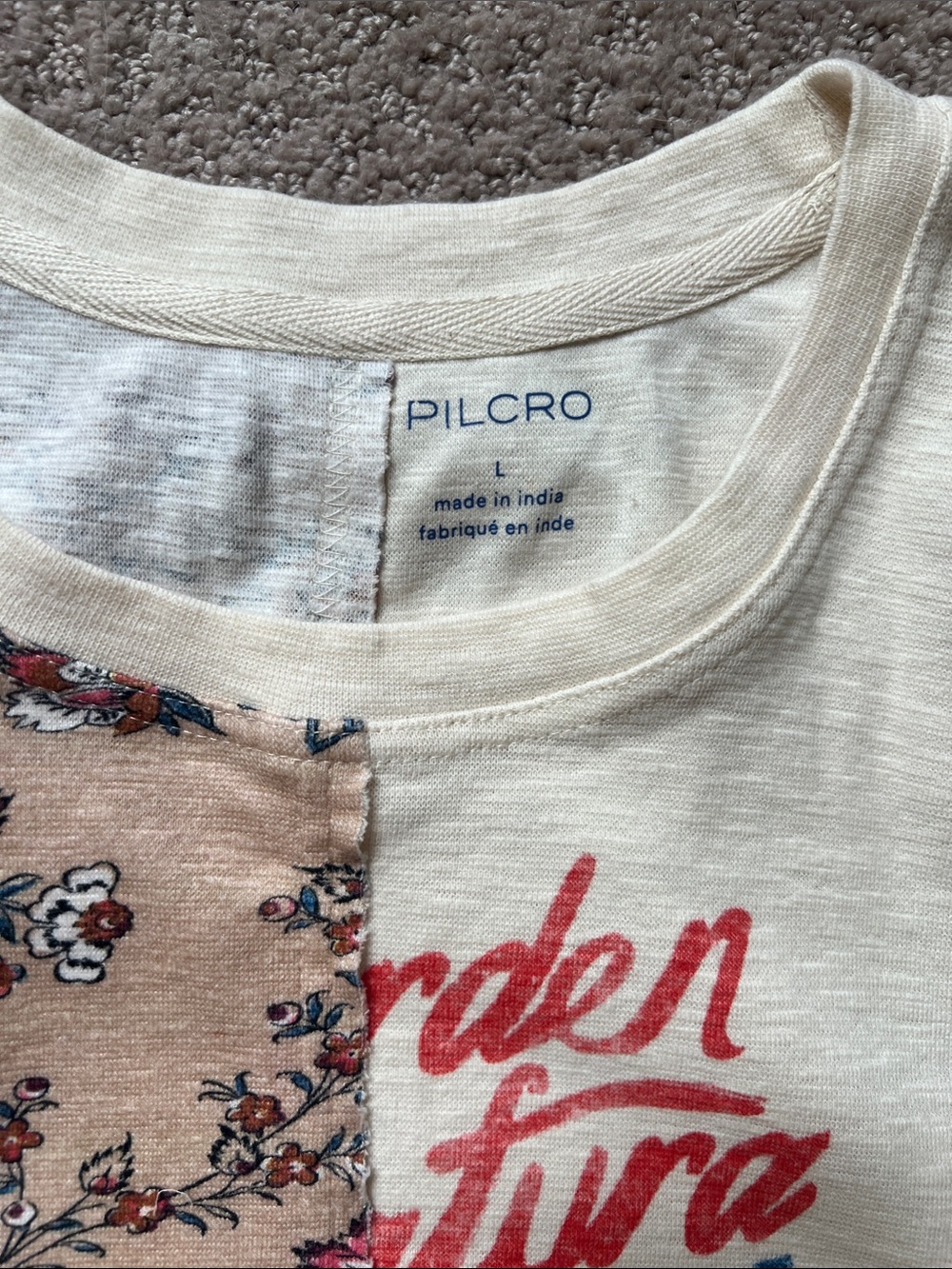Pilcro Split Floral & Botanical Graphic Tank - Beige, Cream, Blue - Picture 2 of 5
